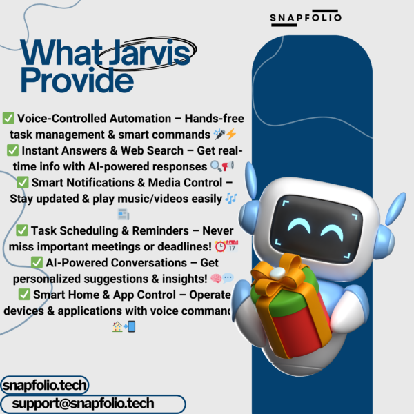 Jarvis AI – Your Smart Voice Assistant by SnapFolio! 🎙️🤖